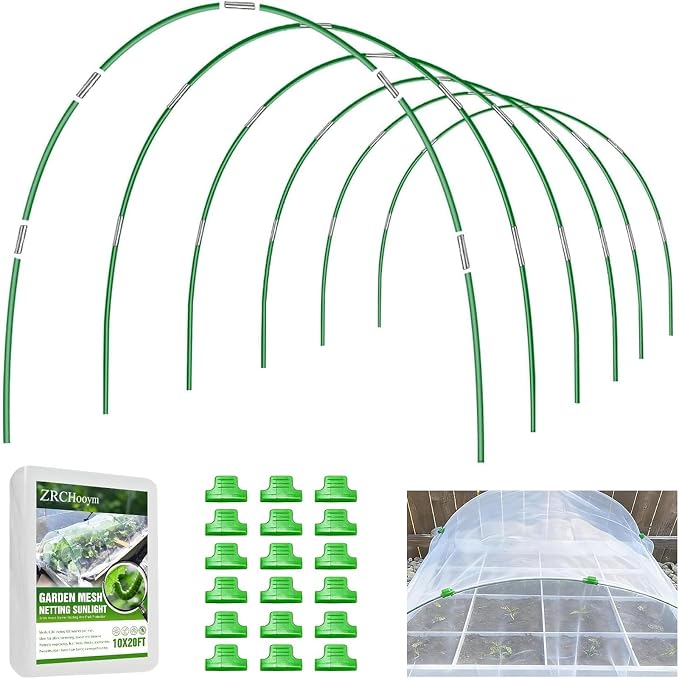 10×20 FT Ultra Fine Garden Mesh Netting with 36PCS Fiberglass Hoops, Reusable Raised Garden Bed Cover for Vegetables Fruits, Outdoor Garden Netting Kits for Greenhouse