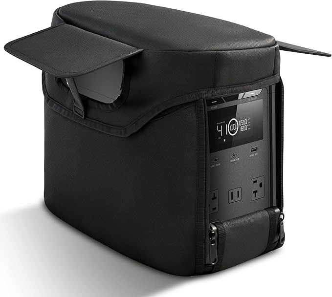 Heavy-Duty Case Compatible with EcoFlow DELTA 3 Series (Plus, Classic, 1500), Waterproof 1680D Oxford Protective Cover with Heat Dissipation Vents & Clear LCD Window (Black)