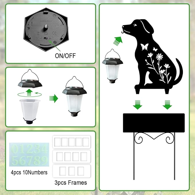Solar House Numbers for Outside,Metal Dog Address Signs for Houses Yard | Glow in The Dark Decorative Outdoor Ornaments for Garden Stakes,Lawn,Pathway,Patio