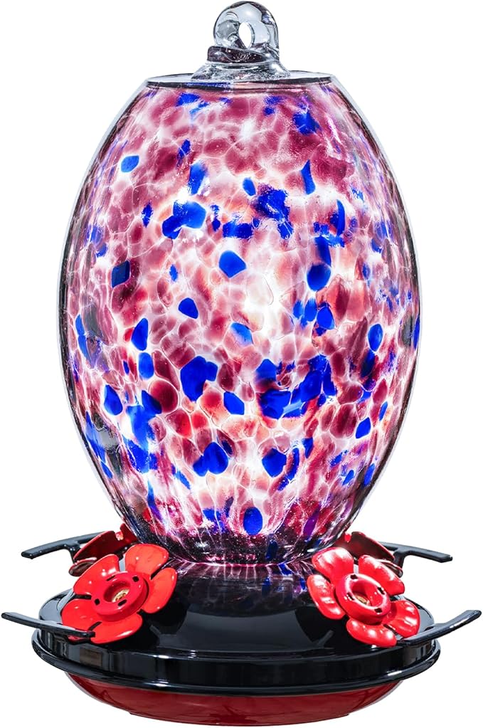 Muse Garden Glass Humming Bird Feeders for Outdoors - 27OZ Blown Glass Hummingbird Feeder - Unique Gift Mom Women Grandparents, Outdoors Hanging Garden Decor, Includes Ant Moat & Brush, Purple
