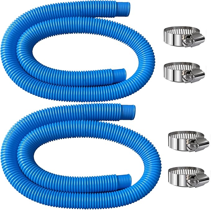 Pool Hoses Pool Pump Replacement Hose, 1.25 x 59 inch Above Ground Pool Hoses Tubes Compatible with Intex Filter Pump 607, 603, 637, 2 Pack Hose 4 Clamps Poolhose-2Pcs