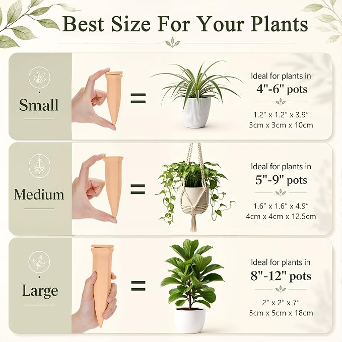 12 Pack Terracotta Watering Spikes with Lids Plant Watering Spikes Automatic Plant Waterer Devices Outdoor Indoor Vacation Friendly Slow Release Self Waterer Planter Insert(Large)