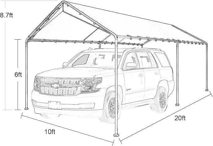 10'x20' Carport Heavy Duty Galvanized Car Canopy with Included Anchor Kit, 3 Reinforced Steel Cables, Green