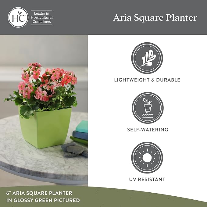 The HC Companies 10 Inch Aria Square Self Watering Planter - Plastic Plant Pot for Indoor Outdoor Plants Flowers Herbs, Warm Gray