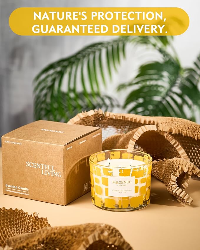 M&SENSE Citronella Scented Candle,11.6oz Natural Non Toxic Soy Wax for Home, 3 Wick Jar Candle, Up to 60 Hours Burn time, Home Decor Birthday Gifts for Women and Men