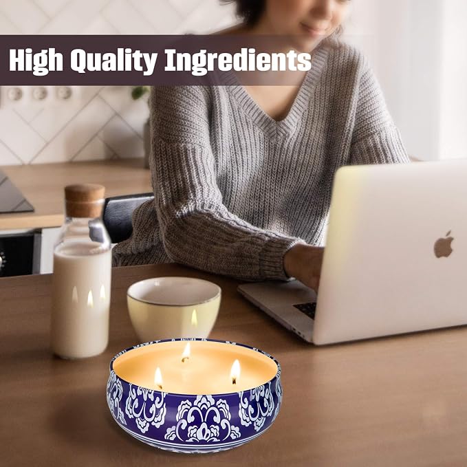 Hausware Citronella Candles Outdoor & Indoor - Large 13.5 oz Scented Candles Set 3 Pack Natural Soy Wax citronella Candles for Garden Patio Yard Home Balcony Camping Backyard (Dark Blue)