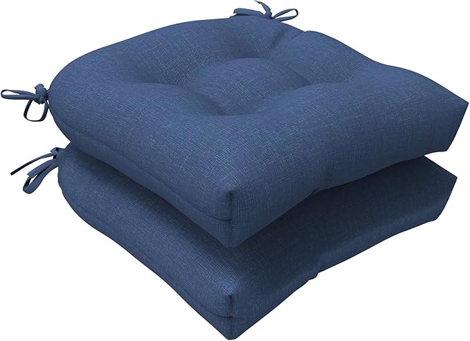 LVTXIII Outdoor/Indoor U-Shaped Wicker Seat Cushion, Decorative Tufted Chair Pads Seat Cushions Set for Patio Garden Home Office Furniture, 19”x19”x4”, 2 Pack, Navy Textured