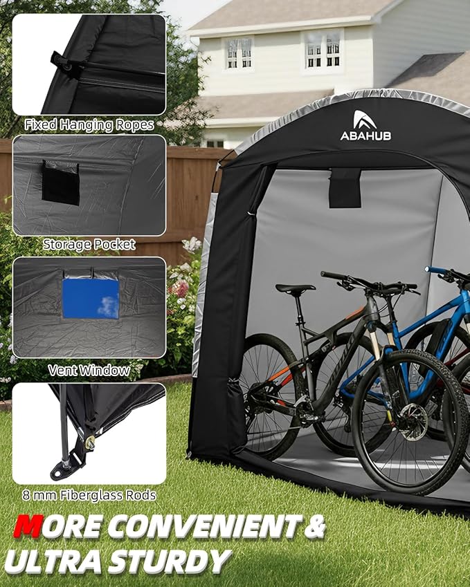 Abahub Portable Bike Storage Shed Tent, 86.7" × 59" × 67", Outdoor Silver-Coated Bicycle Shelter, PU4000 Waterproof 210D Oxford Fabric