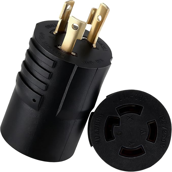Kanayu NEMA L5-30P to L14-30R Adapter 3 Prong to 4 Prong Generator Transfer Switch Adapter, 30 Amp L5-30P Male Generator Locking to L14-30R Female House Inlet Box(Black)