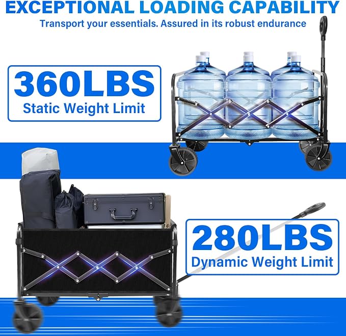 Wagons Carts Foldable - Collapsible Wagon Cart with Wheels Foldable - Folding Utility Heavy Duty Wagons Carts for Grocery Camping Sports Shopping Garden