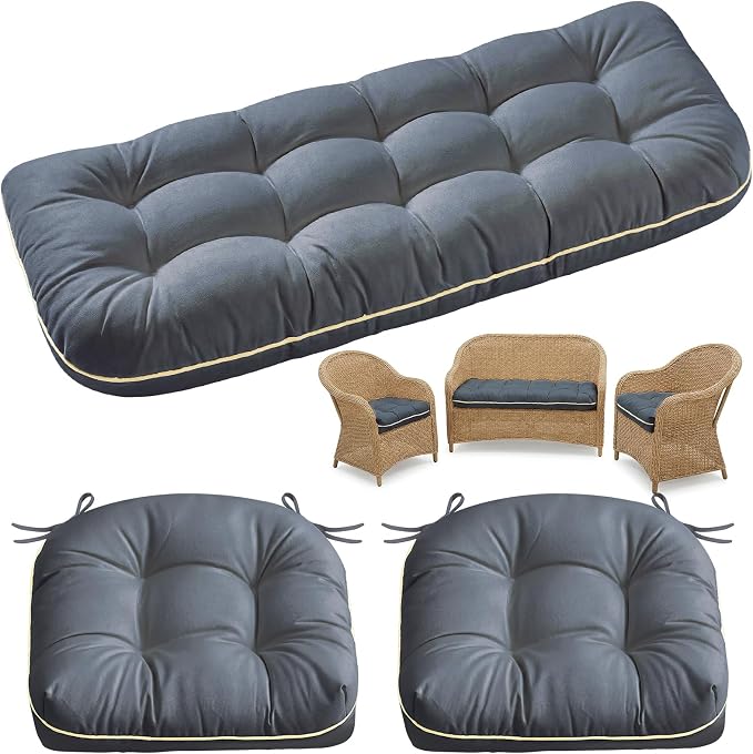 1 MIDDLE ONE Wicker Chair Cushions 3 Pieces Set for Outdoor Furniture, Replacement Patio Wicker Furniture Cushions, 1Pc Loveseat Cushion & 2Pcs Chair Cushions (Grey)