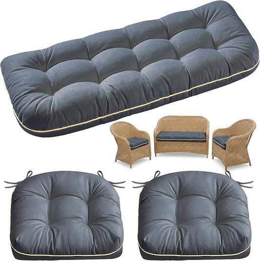 1 MIDDLE ONE Wicker Chair Cushions 3 Pieces Set for Outdoor Furniture, Replacement Patio Wicker Furniture Cushions, 1Pc Loveseat Cushion & 2Pcs Chair Cushions (Grey)