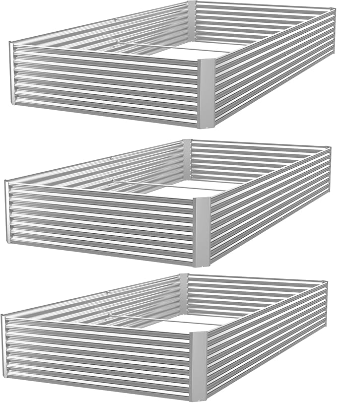 3 Pack 6x3FT Corrugated Galvanized Steel Raised Garden Bed Outdoor, Metal Above Ground Garden Bed for Vegetables and Flowers, Rectangle Raised Beds for Gardening