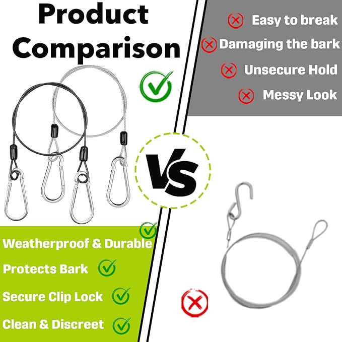 4PCS 39.3" & 73.6" Bird Feeder Hanger for Tree with Carabiner Clip, Stainless Steel Rope with Carabiner Clip, Flexible Steel Cable with Carabiner Hook for Outdoor Decor, Garden & Patio, Black & Silver
