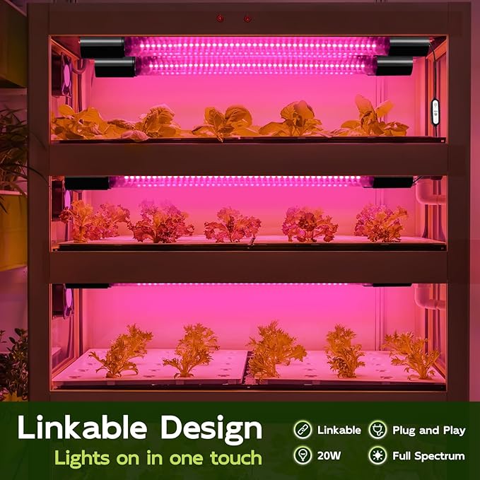 Hlite 16inch 2 Pack LED Grow Lights - Linkable Grow Lights for Indoor Plants, Full Spectrum Plant Lights Plug and Hanging Design with Auto On/Off Timer Hanging Grow Light from Seedling to Flowering