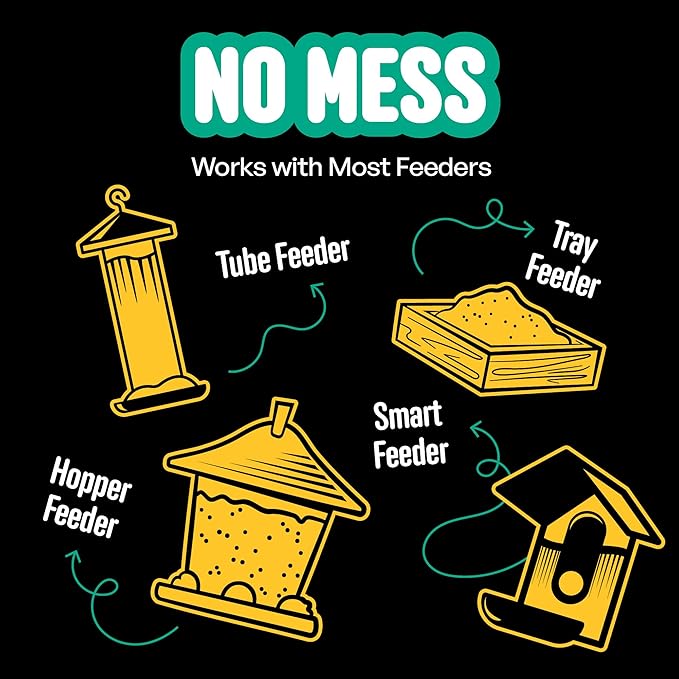 Cool Birds No Mess with Fruit Wild Bird Seed – 10 lb. 100% Edible Shell-Free Blend with Sunflower Hearts, Peanuts, Tree Nuts, Pumpkin Seed & Real Fruit – No Waste Bird Seed for Outside Feeders