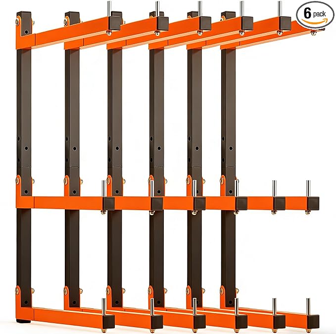 6 Pack Lumber Rack Wall Mount, Heavy Duty Wood Storage Racks, 9-Level System Organizer Shelving, 1080 LBS Capacity Hanging Garage Shelves, Orange Brackets Utility Metal Shelf for Indoor and Outdoor