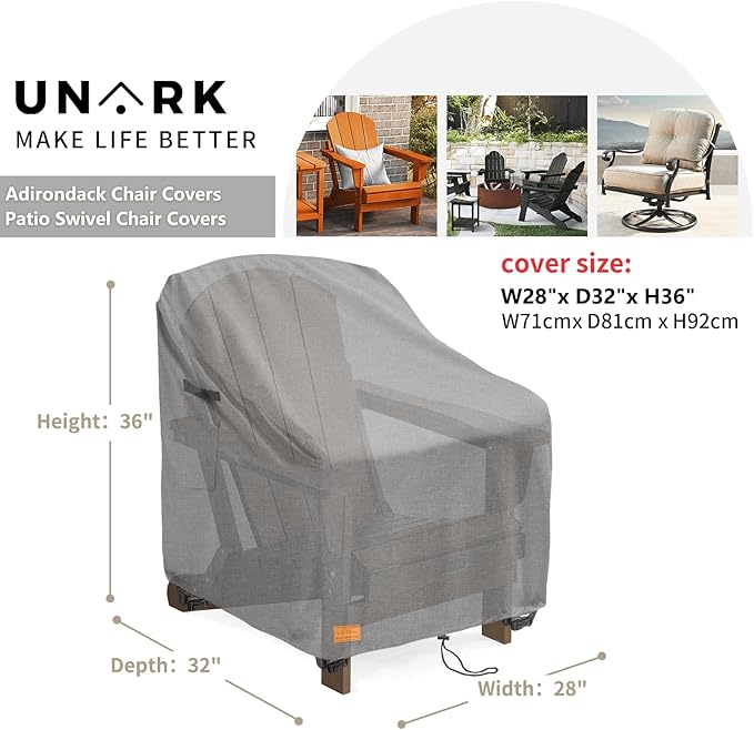 Outdoor Adirondack Chair Covers 28W x 32D x 35H Inches, Patio Furniture Covers Waterproof Heavy Duty Outdoor Swivel Chair Cover,Gery