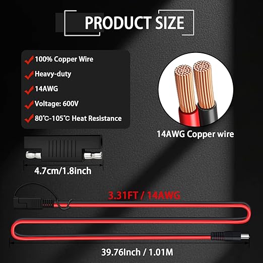 COMeap SAE to DC Adapter for Jackery Solar Panel, 3FT SAE Plug to DC5521 Male Connector Cable with DC 8/6.5/5.5/4.0/3.5(mm) for Solar Generator 14AWG