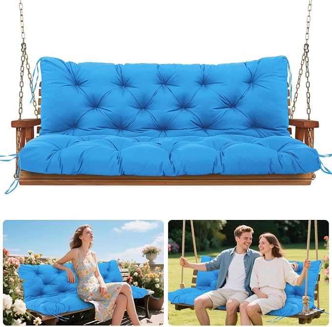 Porch Swing Cushions Outdoor, 5 Inch Thick Waterproof 2-3 Seater Replacement Swing Cushion with Backrest and Anti-Slip Ties, Perfect for Porch, Patio, Garden, Outdoor Bench Furniture, 40×40×5 Inch
