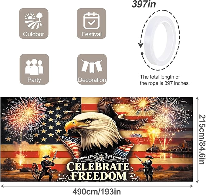 7 * 16FT Summer Garage Door Cover Decorations Sunset Palm Trees Garage Door Banner for Outdoor Indoor Summer Party Photography Backdrop (celebrate freedom, 7 * 16 ft)