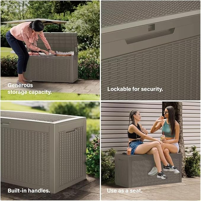 Outdoor Storage Box 205GAL Waterproof Resin Deck Box,Pool Accessories Supplies，UV-Resistant Lockable Package Delivery Bin for Garden Tools,Large Patio Outside Cushions,Chest,Furniture,Grey