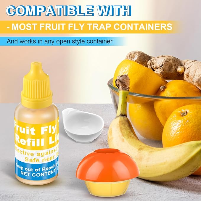 Qualirey Fruit Fly Trap for Indoor and Kitchen Use, 0.68 oz Each Bottle Fruit Fly Trap Refill Liquid, Ready to Use, Safe Near Food, Efficient Lure Refill Liquid, Yellow (20 Pack)