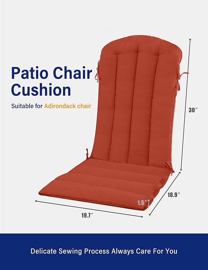 YEFU Adirondack Chair Cushion, Rocking Chair Cushions with Straps, Folding Patio Chair Pad for Indoor and Outdoor, 19.7x18.9x1.5 Inch, Burnt Orange, 4-Pack