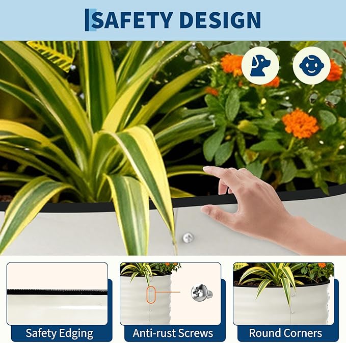 GarveeLife 8x2x2 ft Galvanized Raised Garden Bed - 24“ Tall Metal Planter Box for Vegetables, Flowers, Herbs, Rust-Resistant Outdoor Garden Box, Easy Assembly Raised Beds for Gardening, Beige