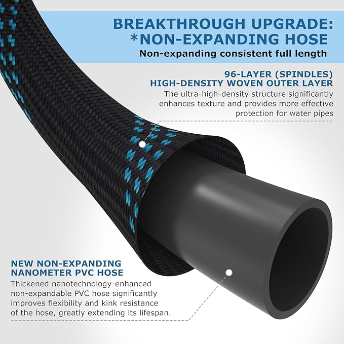 Non-Expanding Garden Hose 50 ft, Kink Free Flexible Water Hose with 10-Pattern Spray Nozzle, Lightweight Hose Pipe, Leak Proof, 3/4" Swivel Connectors, Super Fabric, Portable Storage Strap