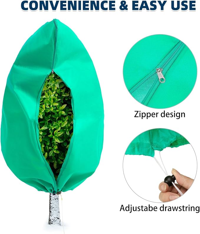 Homimp Plant Covers Freeze Protection, 2 Pack Frost Covers with Zipper Drawstring (71" x 47.3") Plant Protection Cover Bags for Outdoor Winter Frost Cold Weather Shrubs Trees Jacket Covers(Green)