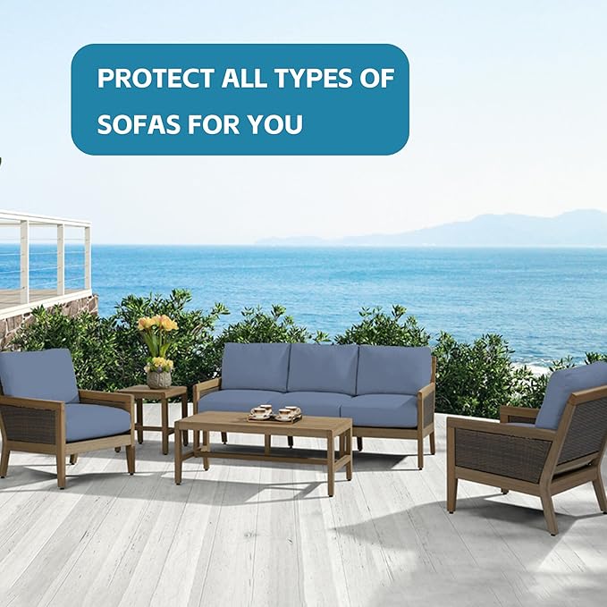 14Pcs Outdoor Cushion Covers, Patio Cushion Covers,Stretch Elastic Slipcovers, Replacement Washable & Reusable Furniture Protector for Patio Couch (Gray-Blue,Cover Only)