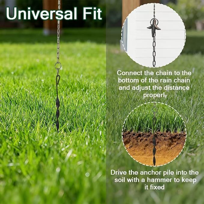 Rain Chain Anchor Stake for Copper Gutter Chains, 30'' Powder Coated Iron Downspout Chains Anchoring, Universal Fit Outside Rain Catcher System Accessories, Replacement for Basin and Barrel in Summer.