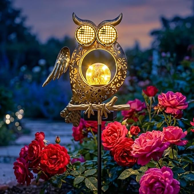 Solar Owl Light Outdoor Waterproof, Animated Owl Solar Lantern with Blinking & Moving LED Eyes, Garden Decor Solar Powered Light for Yard Patio Pathway, Owl Lover Gift