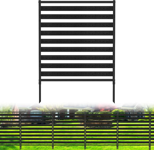 Outdoor Privacy Fence Screen 1 Panel, 54.5" H × 39.4" W Metal Air Conditioner Fence, No-Dig Pool Equipment Enclosure with Metal Stake, AC Unit Cover, Trash Bin Hider for Garden&Backyard, Black