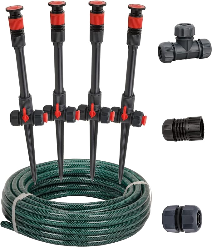 Melnor 65191AMZ Adjustable Spike Sprinkler Bundle with Eden 98063 Multi-Adjustable Flex Design Above Ground Irrigation Garden Sprinkler System