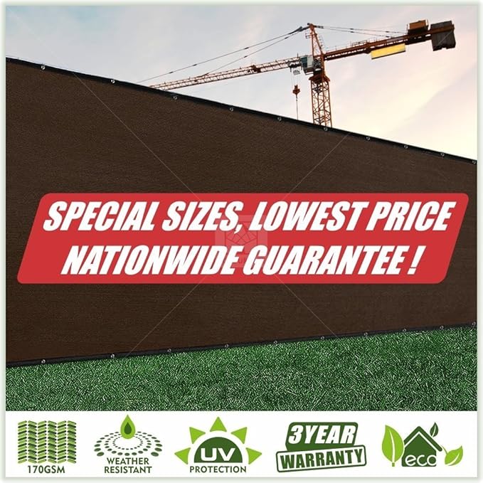 ColourTree Customized Size 6' x 14' Brown Fence Screen Privacy Screen - Commercial Grade 170 GSM - Heavy Duty - 3 Years Warranty - Cable Zip Ties Included