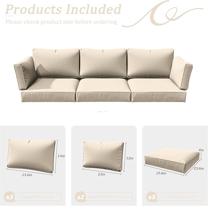 8p Outdoor Cushion Slipcovers Outdoor Patio Cushions Covers Replacement Waterproof with Zipper for 3-Seat Rattan Sofa Patio Furniture Cushion Covers, Covers Only