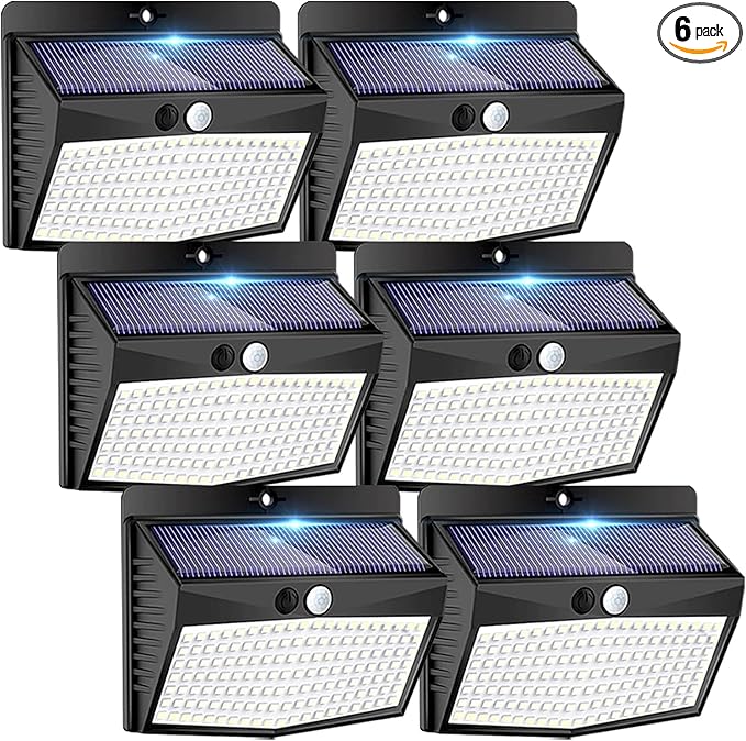 Peasur [6 Packs] Solar Lights Outdoor Motion Sensor Solar Security Lights Waterproof with 3 Lighting Modes Solar Powered Wall Lights Outside for Garden Fence Yard Deck