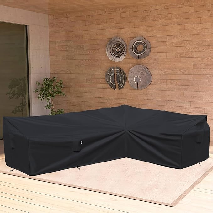 Heavy Duty Outdoor Sectional Sofa Cover, 120"X90" L-Shaped Waterproof 600D Patio Furniture Covers, Lawn Patio Couch Cover (Midnight Black, L-Shaped-Right Facing-120x90)