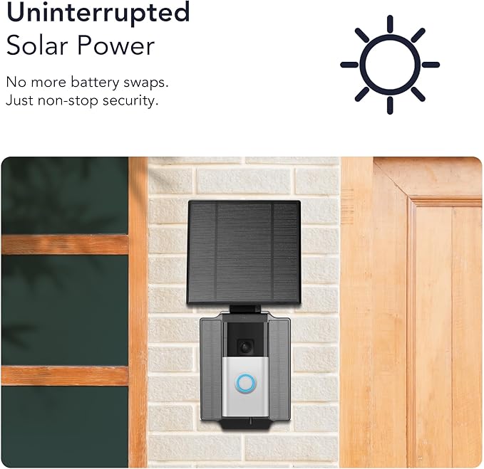 Wasserstein Universal Solar Charger Compatible with Ring Battery Doorbell (2024 Release)/Pro/Plus/4/3/3 Plus/2nd Gen (2020 Release) & Wyze Wireless Video Doorbell Pro - 2.5W Solar Panel Charger