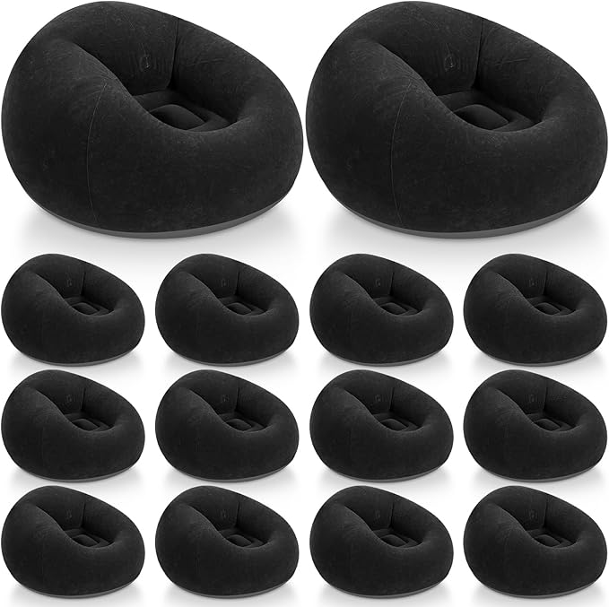 Realspring Inflatable Bean Bag Chairs Outdoor Blow up Camping Chairs Inflatable Lazy Sofa Folding Portable Bean Bag Loungers Couch for Movie Night(Black,12 Pcs)