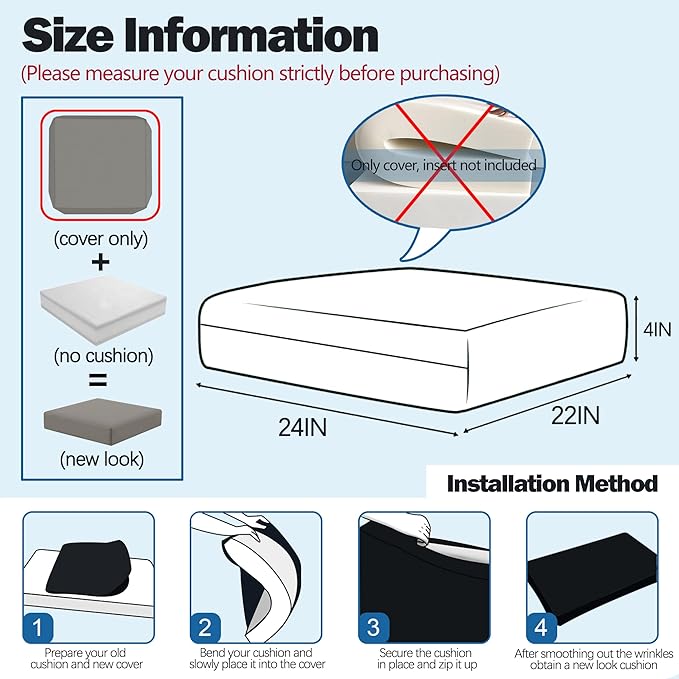 Sqodok Outdoor Cushions Covers 24X22, Patio Cushion Covers for Outdoor Furniture Waterproof Outside Seat Slipcovers Replacement Chair Cushion Covers 4pcs, Grey
