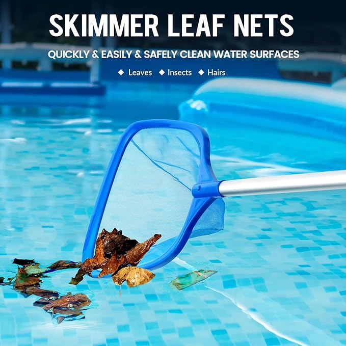 Tavaleu Pool Skimmer Net,Deep Pool Leaf Net with Reinforced Frame, Large Capacity Rake Net for Cleaning, Debris Pickup Removal