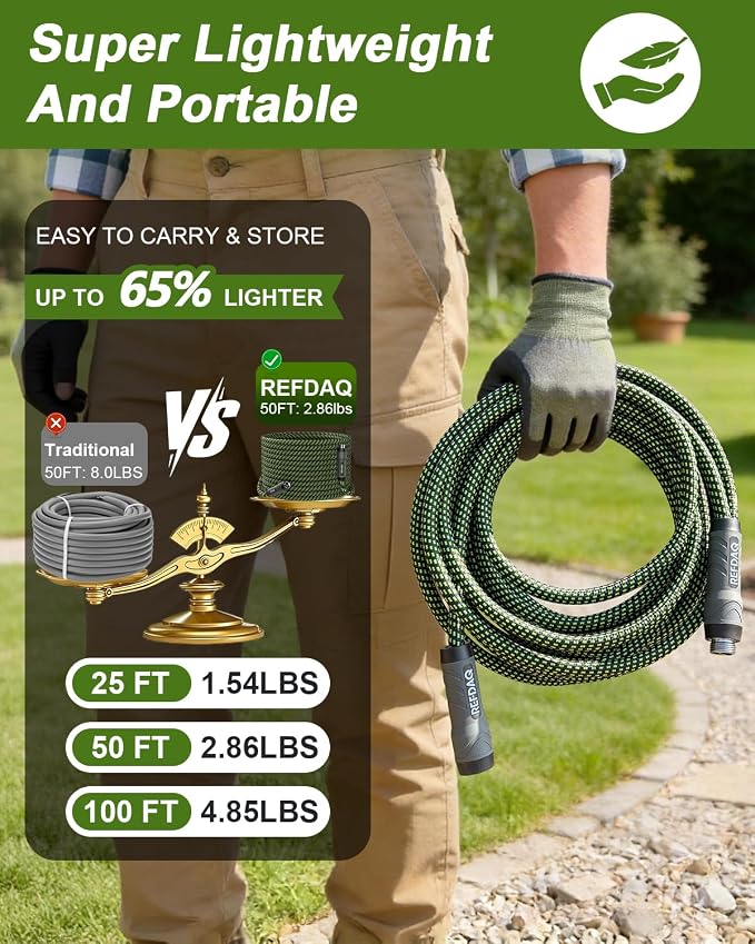 Garden Hose 100ft, Flexible Ultra Lightweight Durable, Kink-Free Water Hose with 10 Function Sprayer - Non-Shrinking, Easy to Store, All-Weather, High-Pressure