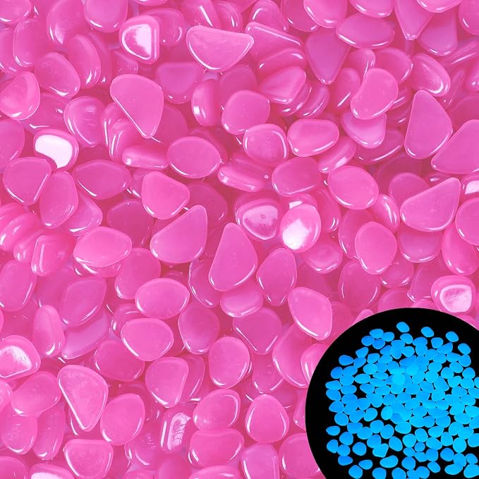 Kaiyuan Dynasty Glow in The Dark Rocks Outdoor Decorative Stones 100Pcs Pink Glow Stones Glowing Rocks Luminous Pebbles Outdoor Decorations for Walkways,Gardens,Sidewalks