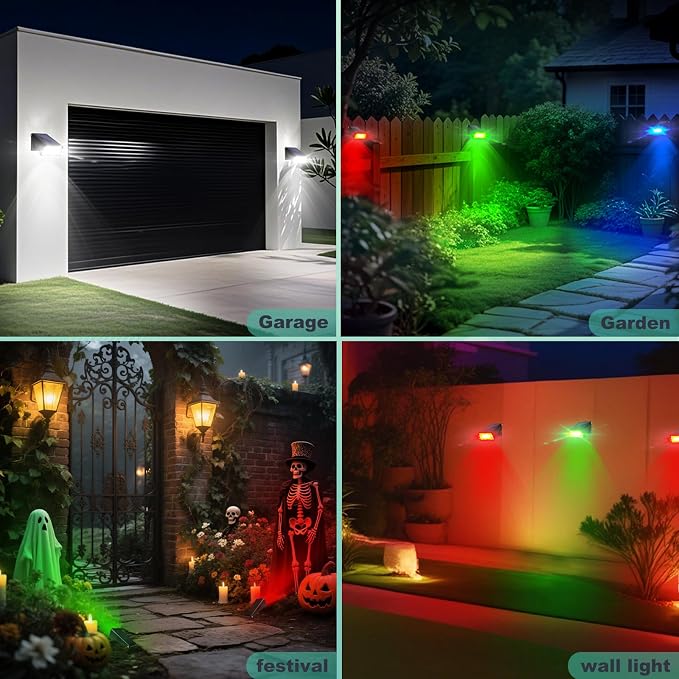 Solar Lights Outdoor Waterproof, 6-Mode RGBW Color Changing, Father's Day 4th of July Decor Gift, 90° Adjustable, Auto On/Off for Fence, Patio, Garden, Yard, Pathway, Porch (4-Pack)