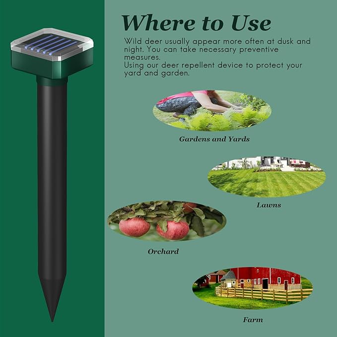 Deer Repellent,Deer and Rabbit Repellent,Deer Repellent Devices,for Garden&Outdoor,Deer Repellent for Plants&Trees,Deer Deterrent,Solar Deer Repellent Devices,Sonic&Waterproof (8)