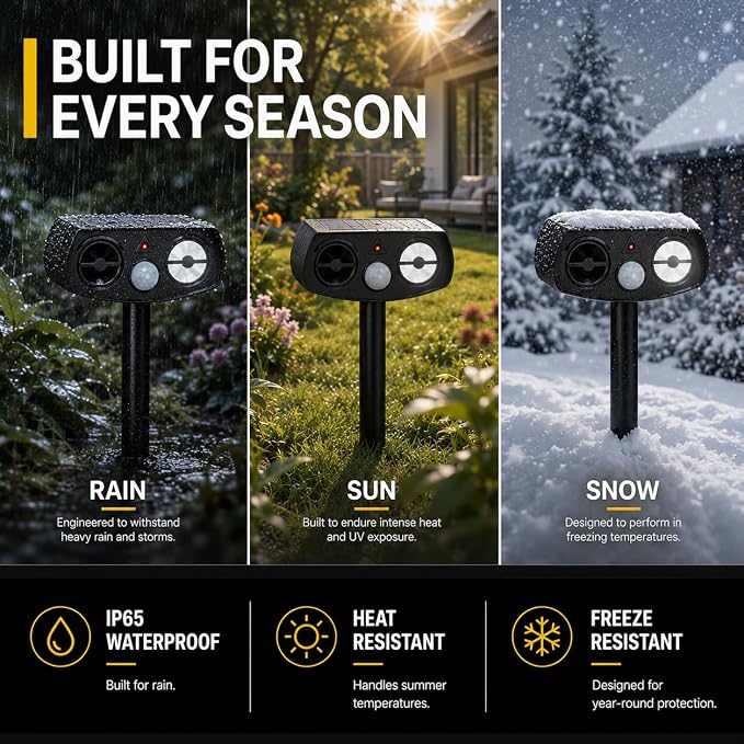 LBingbrother Solar Ultrasonic Animal Repellent Devices with Motion Detection Waterproof, Cat Repellent Outdoor Squirrel Rabbit Bird Dog Raccoon Deterrents Animal Repeller for Yard Garden Farm-Black
