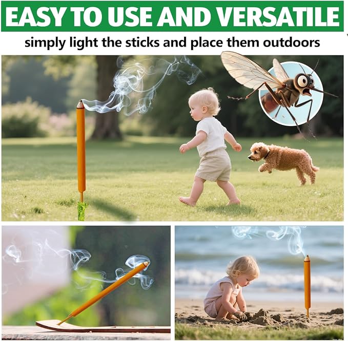 Extra Large Mosquito Repellent Sticks 24 Pack, Natural Citronella Oil Outdoor Patio Indoor Use Long-Lasting 2-Hour Burn Time, Insect & Pest Repellers